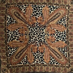 VINTAGE LEOPARD/ANIMAL PRINT SILK SQUARE SCARVE BROWN/BLACK/CREAM